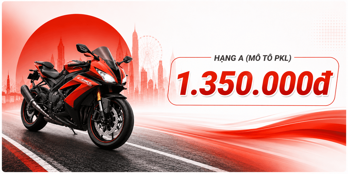 Học phí khóa HẠNG A (MÔ TÔ PKL) là 1.350.000đ Hồ sơ trọn gói sát hạch